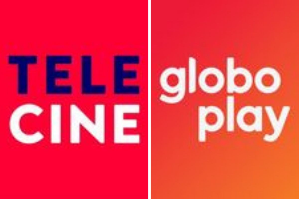 fotomontagem dos logos das empresas telecine e globoplay