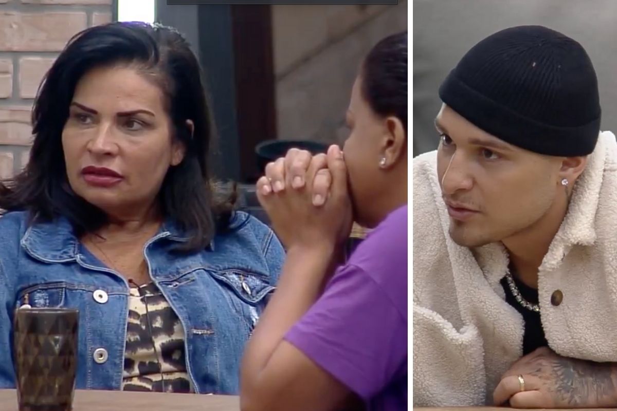 Solange Gomes, Taty Quebra Barraco e MC Gui conversando na cozinha de A Fazenda