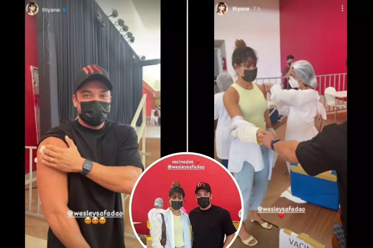 Wesley Safadão e Thyane Dantas sendo vacinados
