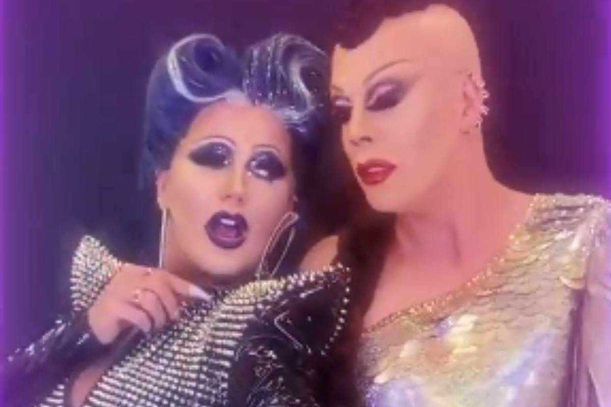 xuxa meneghel montada como drag queen ao lado de ikaro kadoshi em video do anuncio de caravana das drags