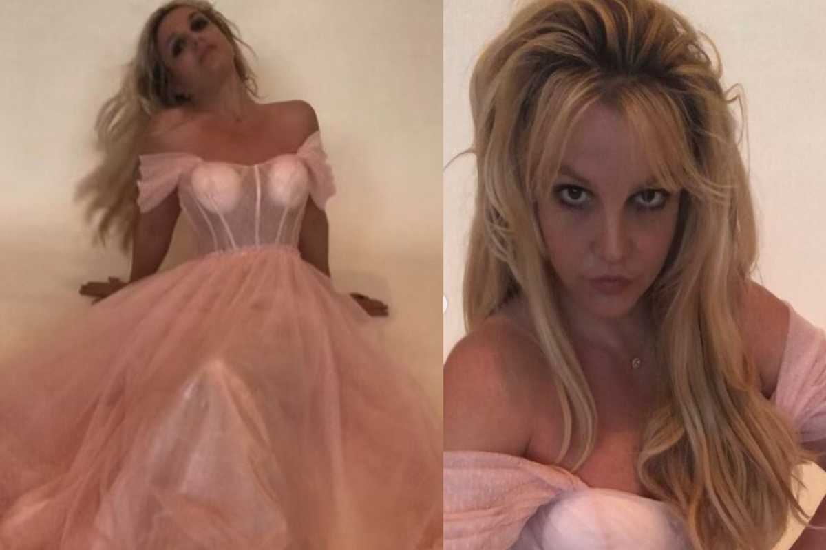 Britney Spears com vestido de tule rosa