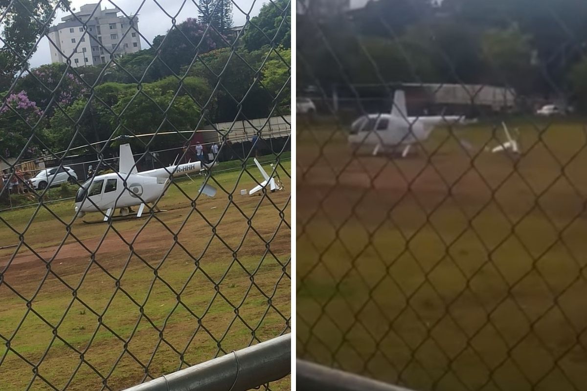 helicóptero da TV Globo em campo de futebol