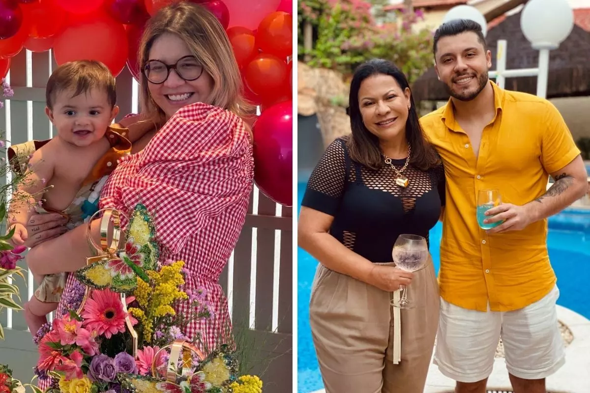 Marília Mendonça com o filho Léo e Murilo Huff e dona Ruth