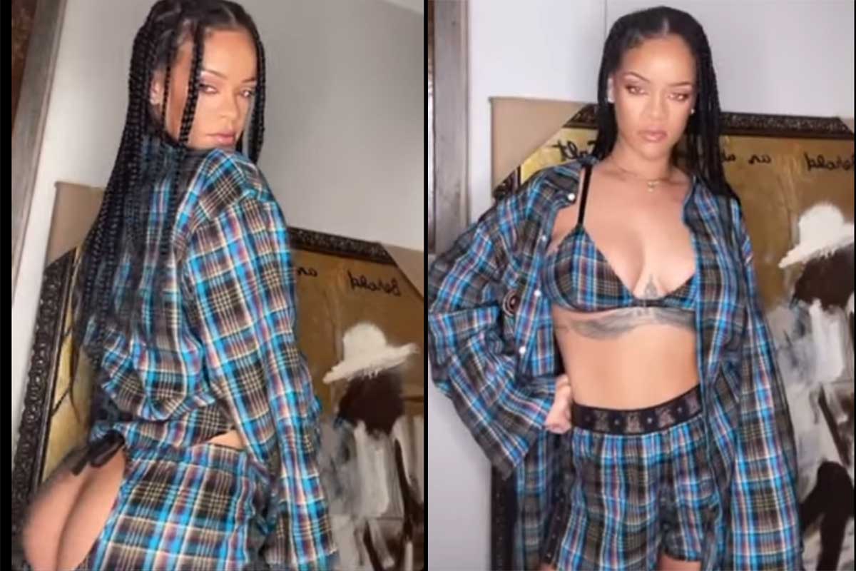 Rihanna exibe bumbum ao aparecer de pijama