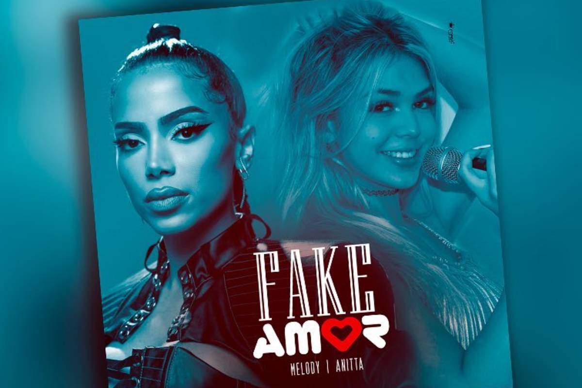 capa do suposto single fake amor, parceria entre melody e anitta