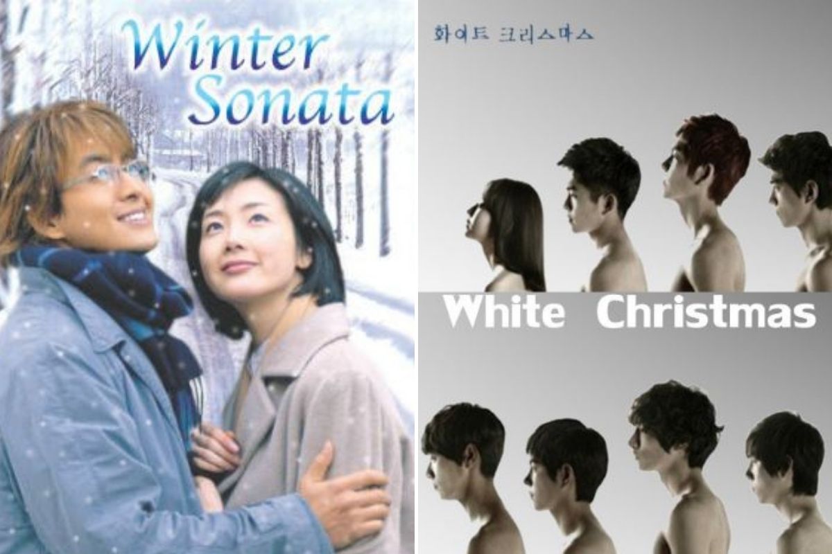 Fotomontagem com pôsteres dos doramas Winter Sonata e White Christmas