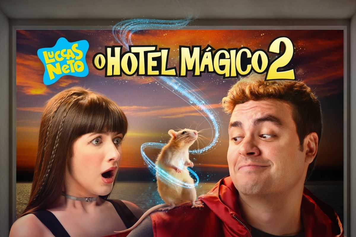 Luccas Neto e Gi Alparone em pôster do filme O Hotel Mágico 2