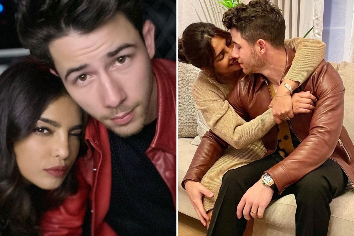 Fotomontagem com selfies de Priyanka Chopra com Nick Jonas