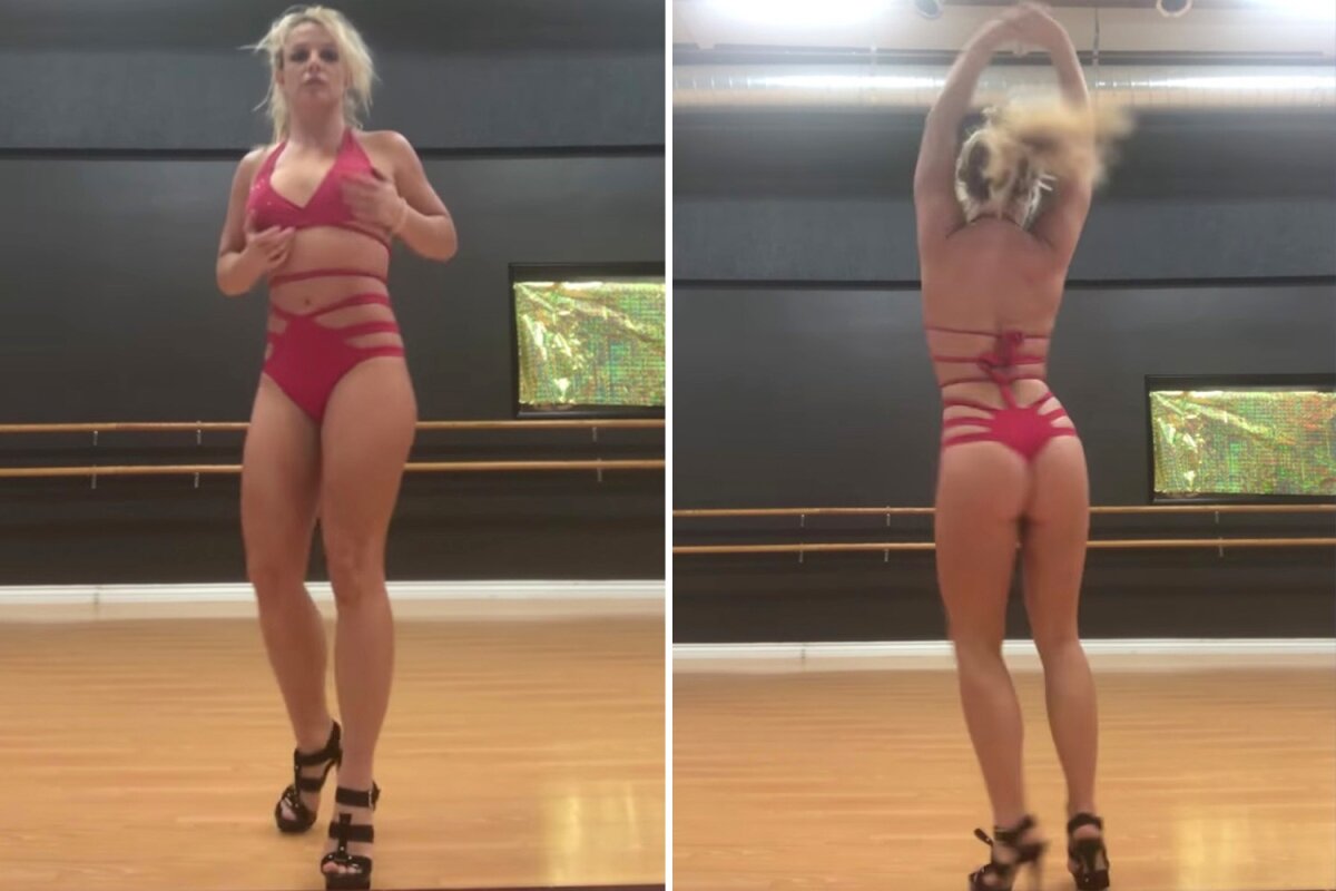Britney Spears dançando de lingerie vermelha