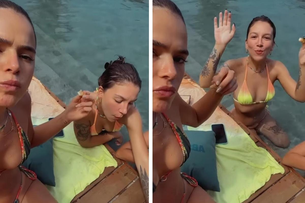 Bruna Marquezine e Priscilla Alcântara curtindo dia de piscina
