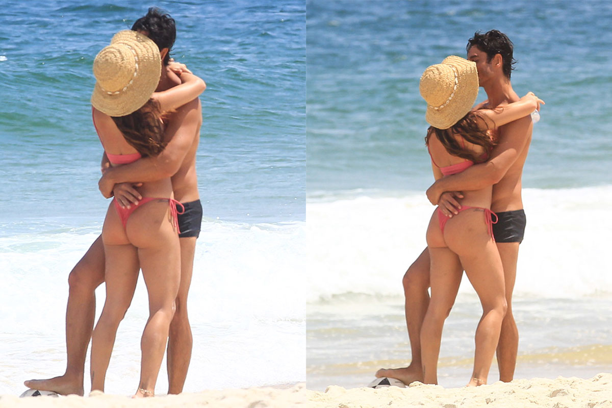 Isis Valverde beija muito o marido, na praia