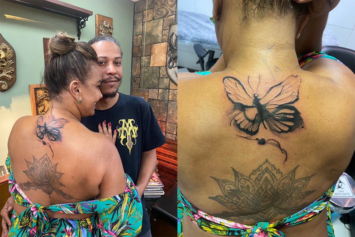 Solange Couto cobre nome do ex com tattoo de borboleta