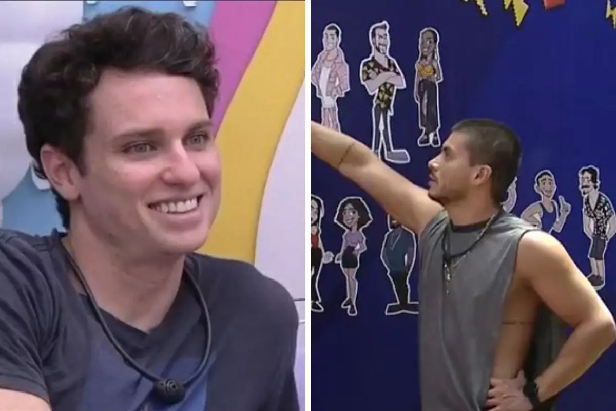 Lucas e Arthur durante exibição do BBB22