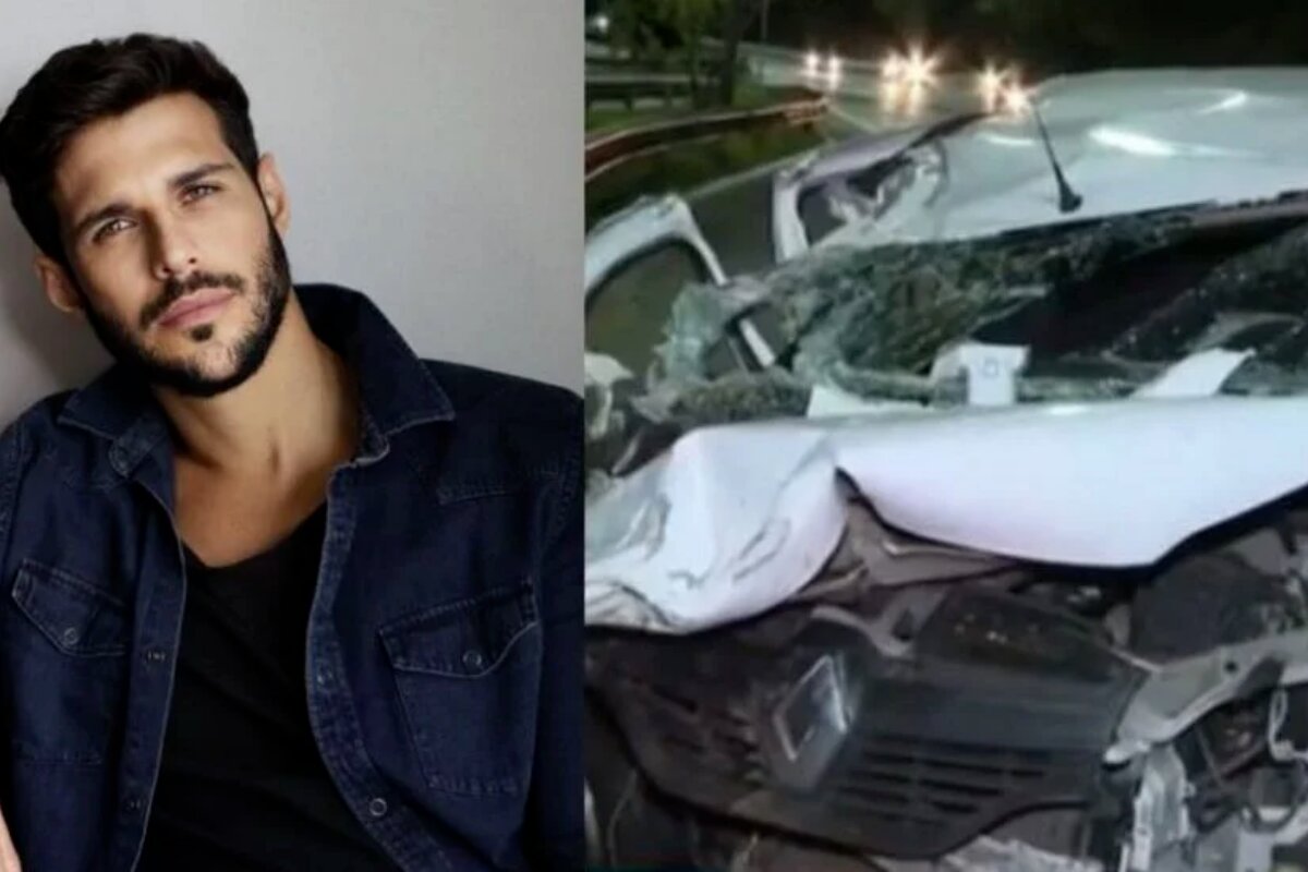 Rodrigo Mussi e o carro após o acidente