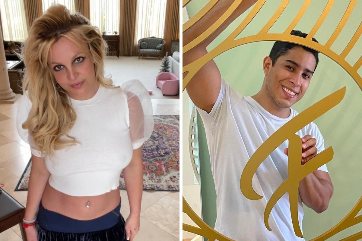 Britney Spears e Leonardo, da Flakes Brazil, posando para foto