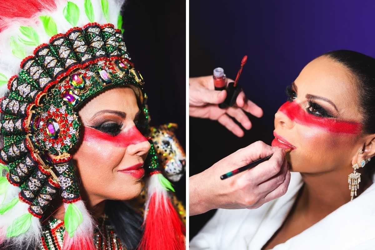 viviane araújo sendo maquiada pela vult para desfilar no carnaval