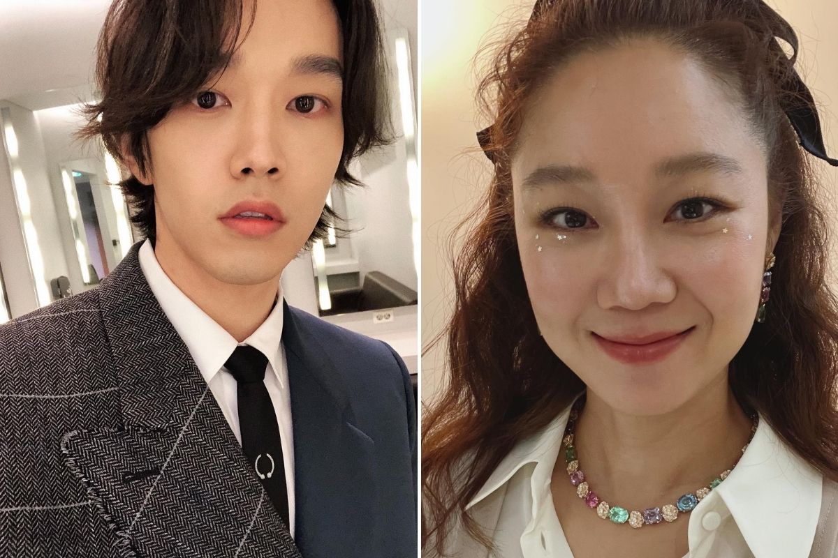 Fotomontagem com selfies do cantor Kevin Oh e da atriz Gong Hyo Jin