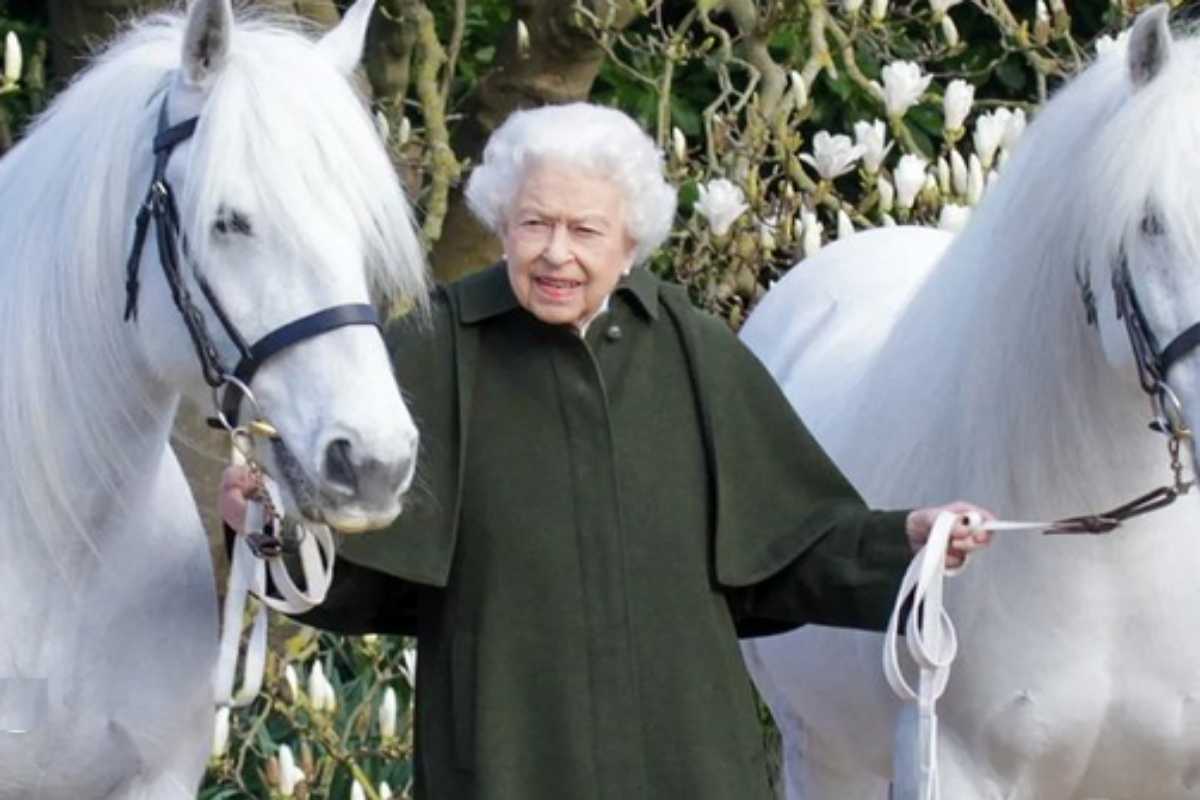 Rainha Elizabeth em foto oficial de aniversário com seus cavalos