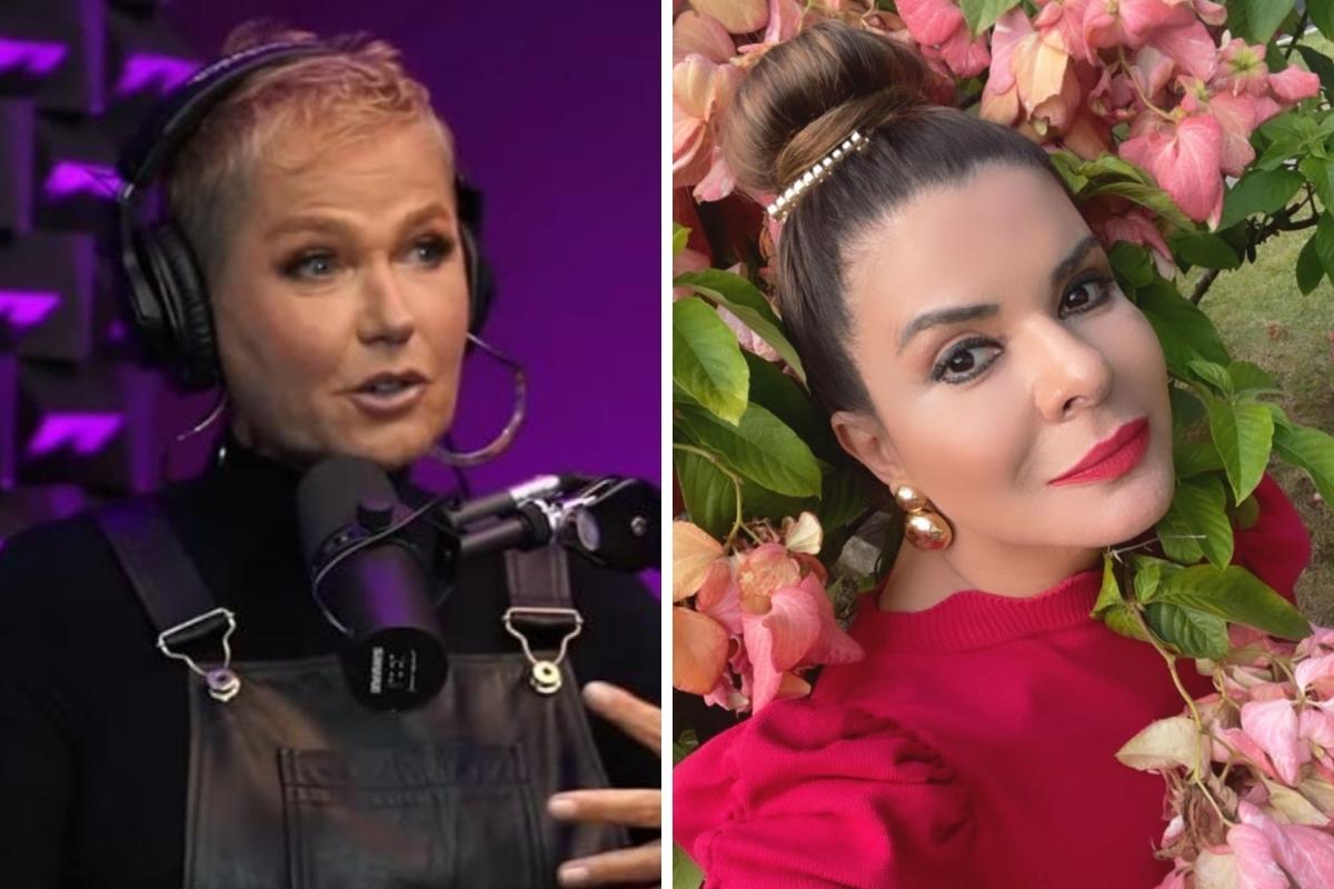 Mara Maravilha posando para foto e Xuxa Meneghel em podcast