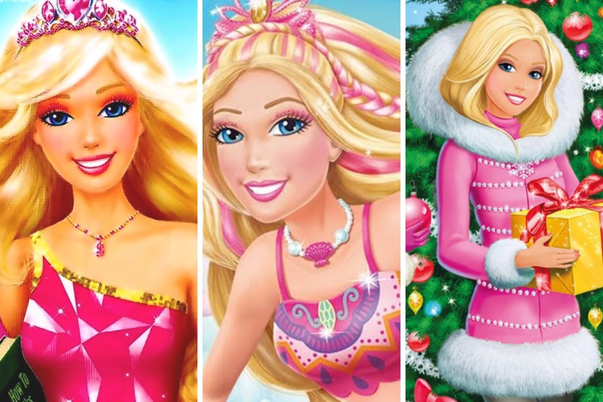 Fotomontagem com capas de filmes da boneca Barbie