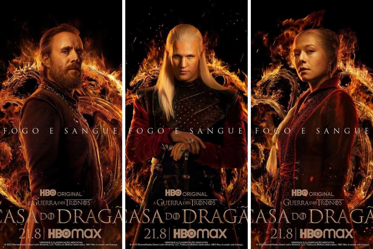 fotomontagem com cartazes dos personagens de house of dragon, série derivada de game of thrones