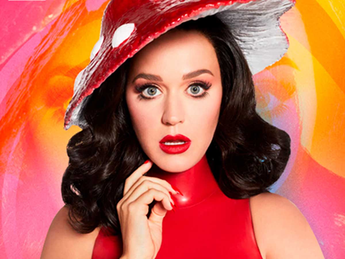 Retrato Katy Perry, toda de vermelho