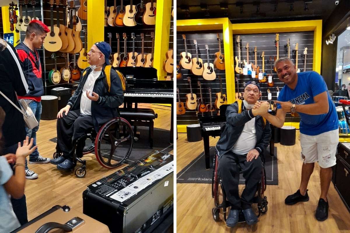 Herbert Vianna surpreende fãs ao visitar loja de instrumentos no Rio