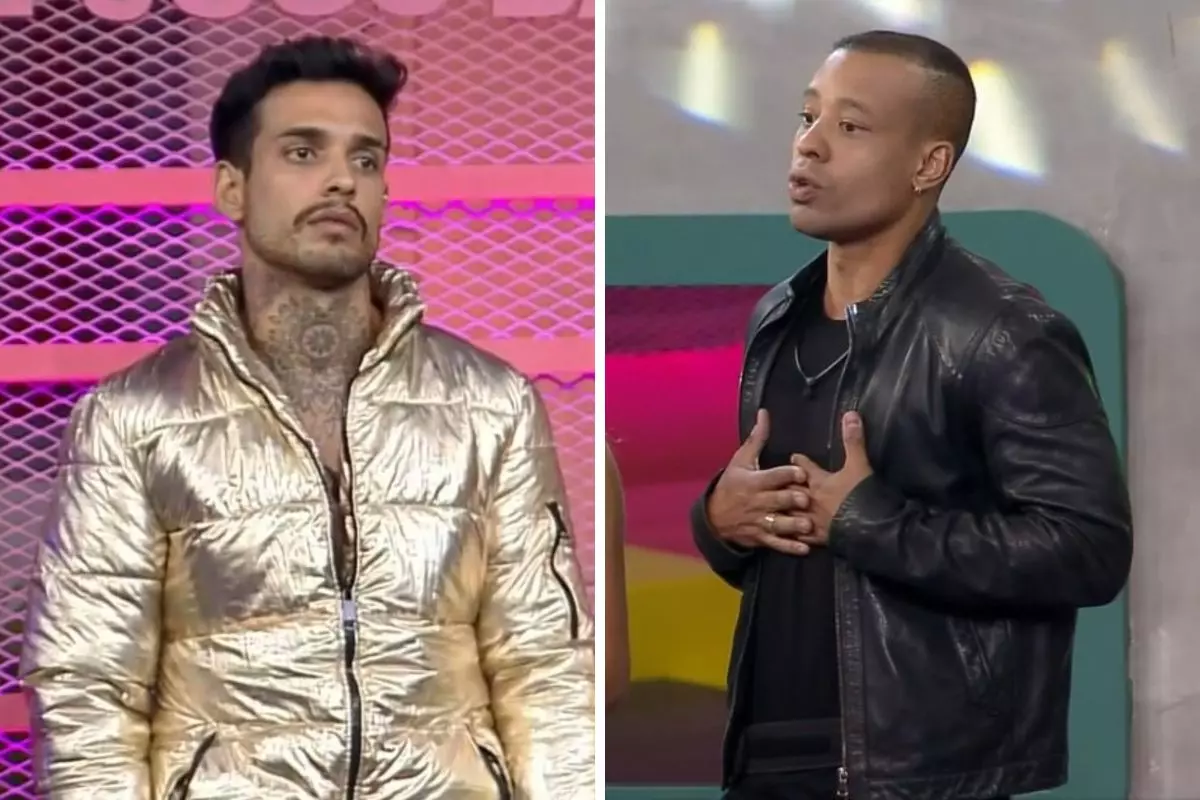 Matheus e Mussunzinho durante exibição do "Power Couple Brasil"