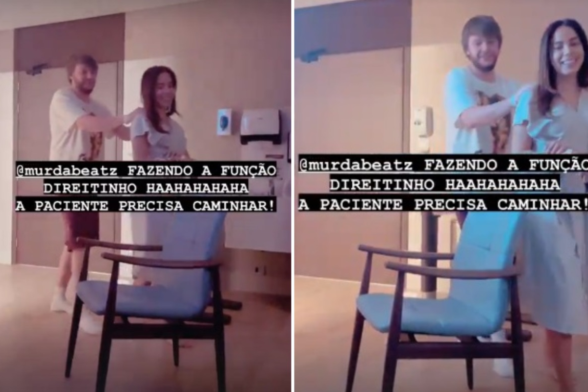 Anitta recebe ajuda do namorado para caminhar em hospital