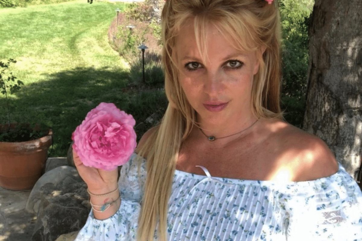 Britney Spears segurando uma flor