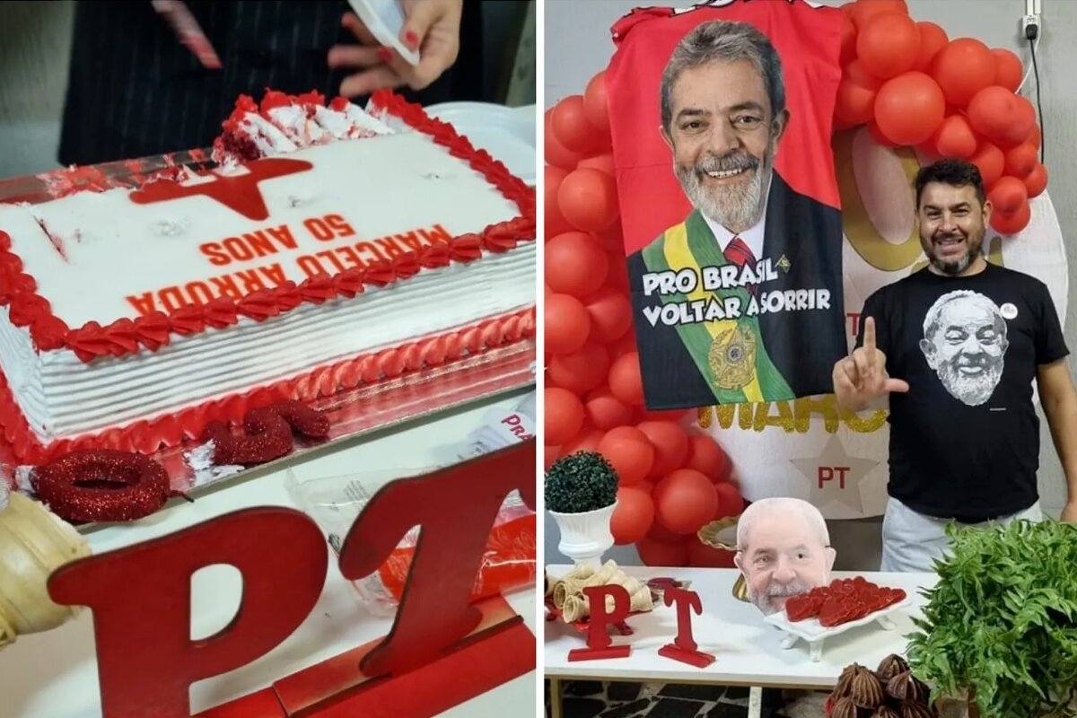 Festa com tema do PT, aniversário de Marcelo Arruda
