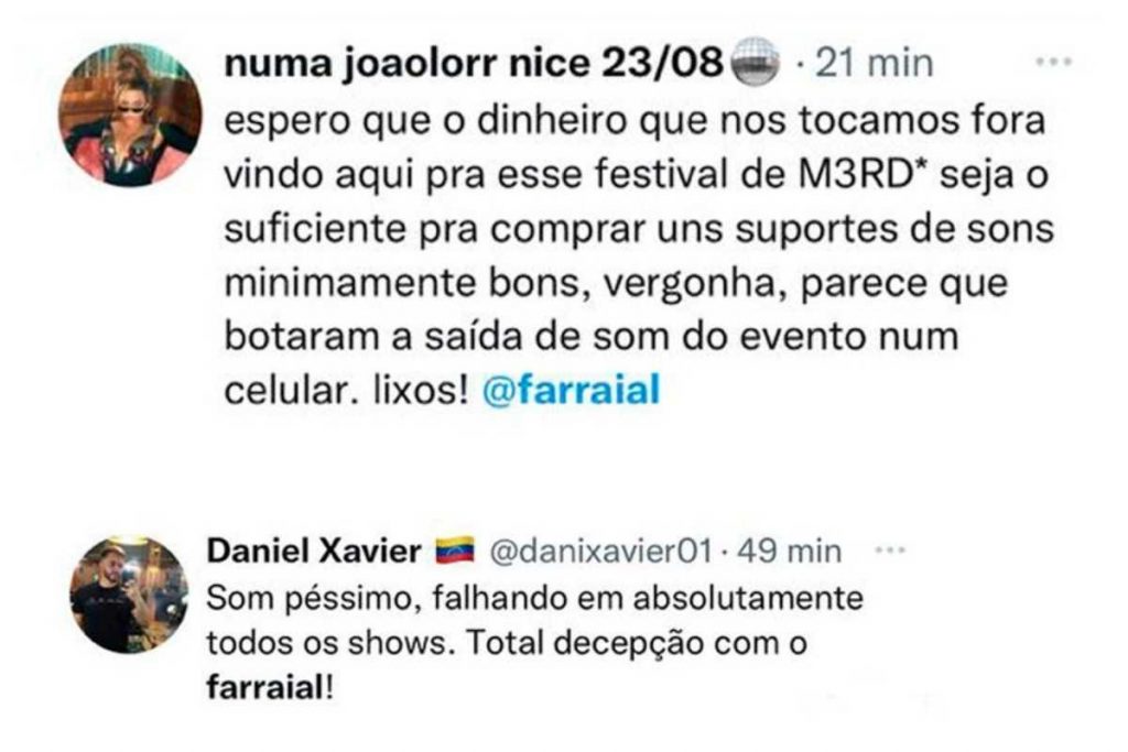 Internautas criticaram som do Farraial nas redes sociais