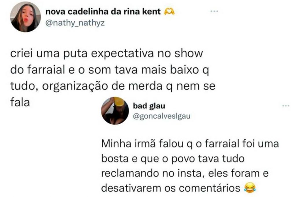 Internautas criticaram som do Farraial nas redes sociais