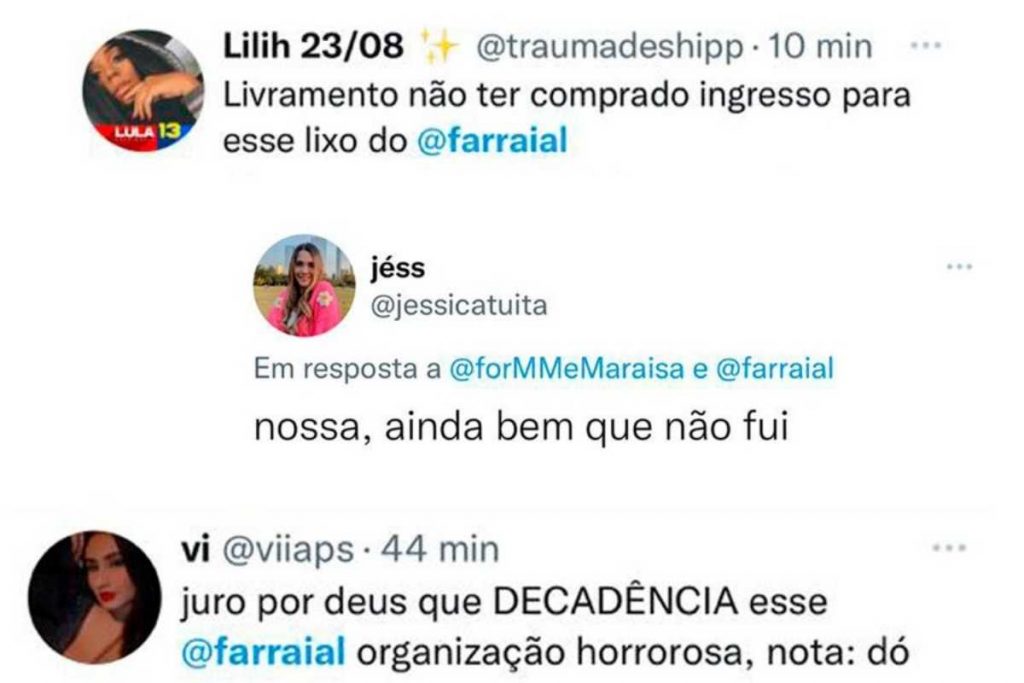 Internautas criticaram som do Farraial nas redes sociais