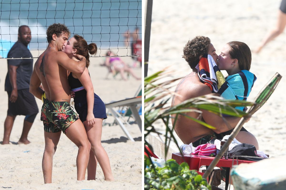 Larissa Manoela e André Luiz Frambach aos beijos na praia da Barra da Tijuca