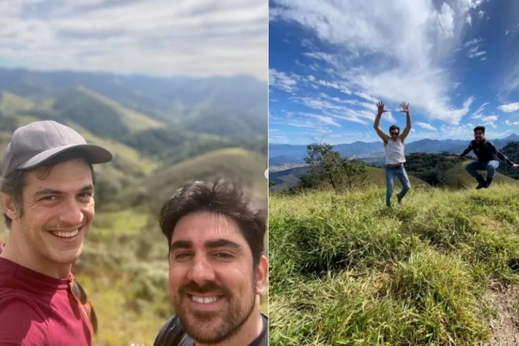 Marcelo Adnet e Mateus Solano nas terras que eles compraram em Minas Gerais 