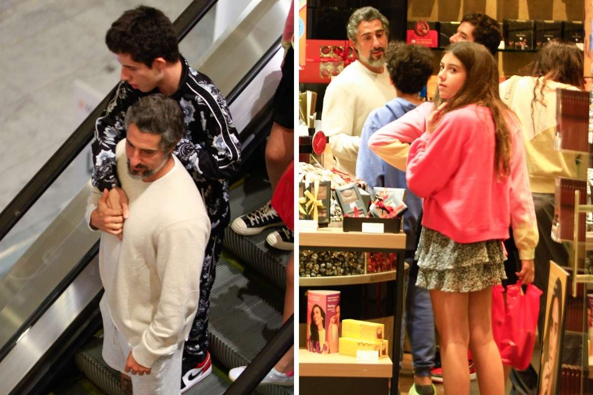 Marcos Mion com a família em shopping carioca