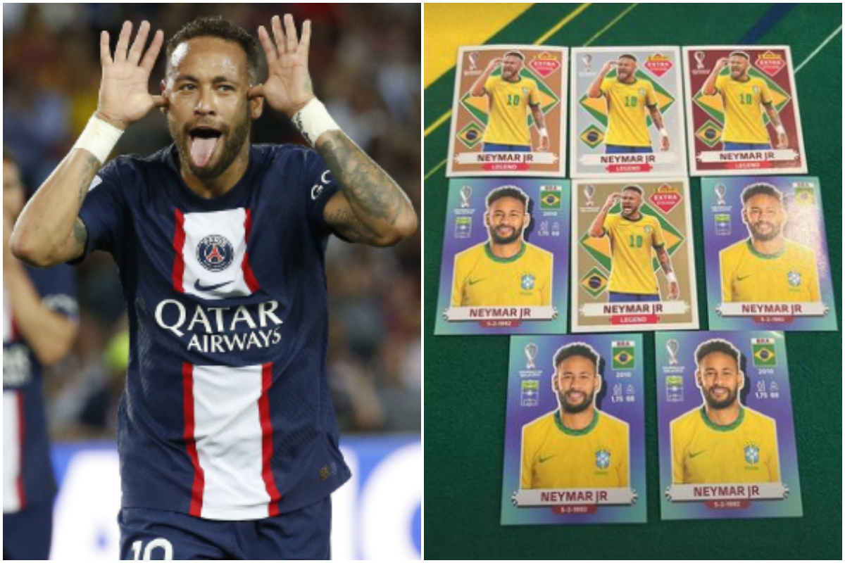 FOTO: Neymar 'ostenta' figurinhas raras dele mesmo no álbum da Copa