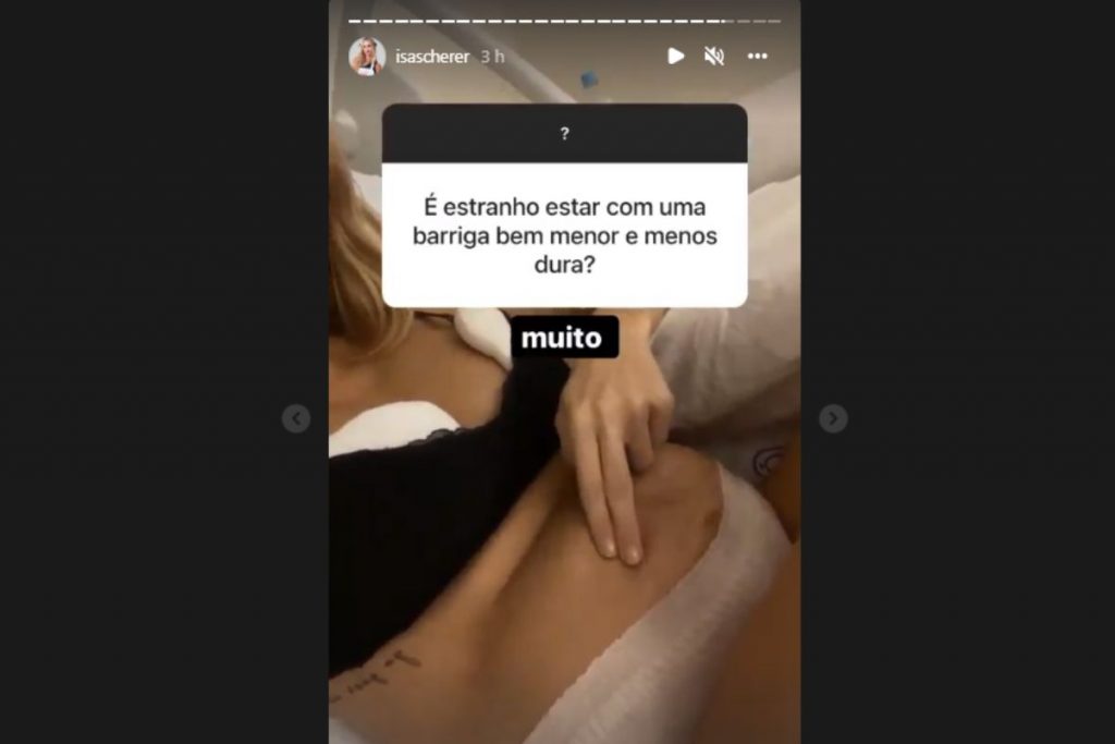 stories de isabella scherer falando de sua barriga após o parto