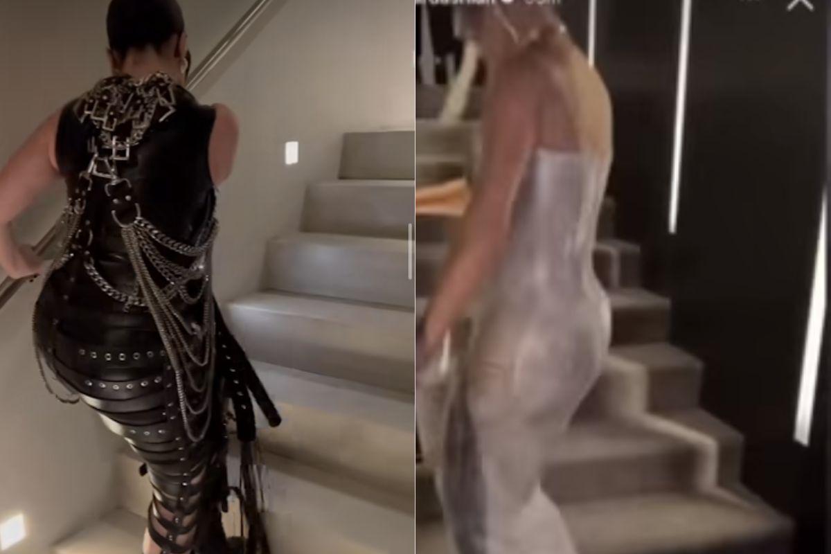Gkay e Kim Karsadhian subindo escadas