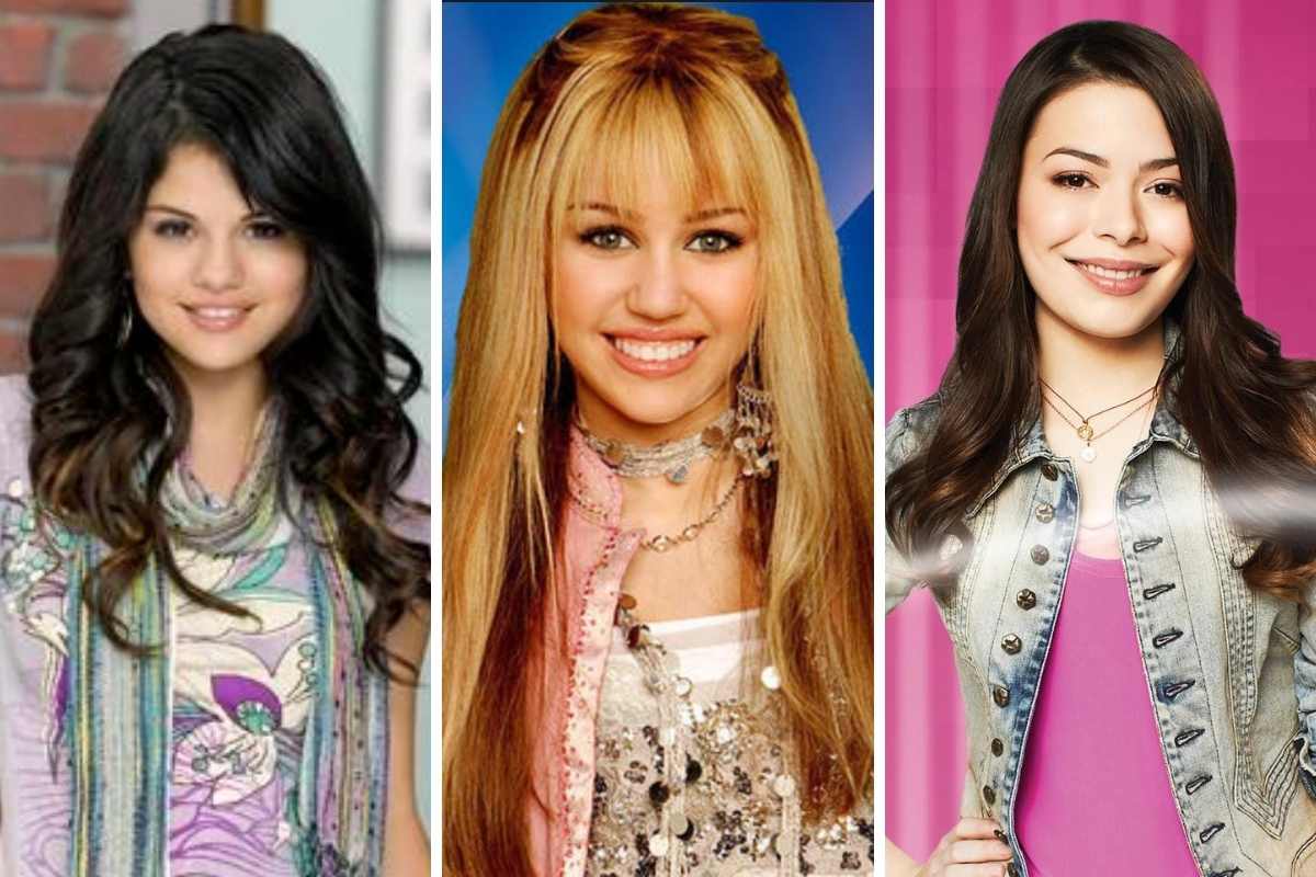 Selena Gomez, Miley Cyrus e Miranda Cosgrove em pôster das séries "Os Feiticeiros de Waverly Place", "Hannah Montana" e "iCarly"