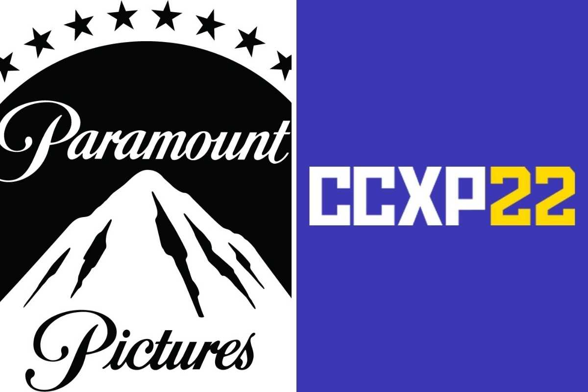fotomontagem com os logos da paramount pictures e da ccxp22