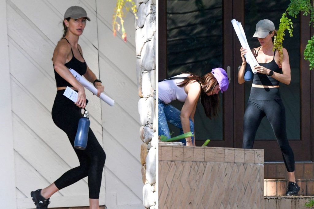 Gisele Bündchen na porta de casa