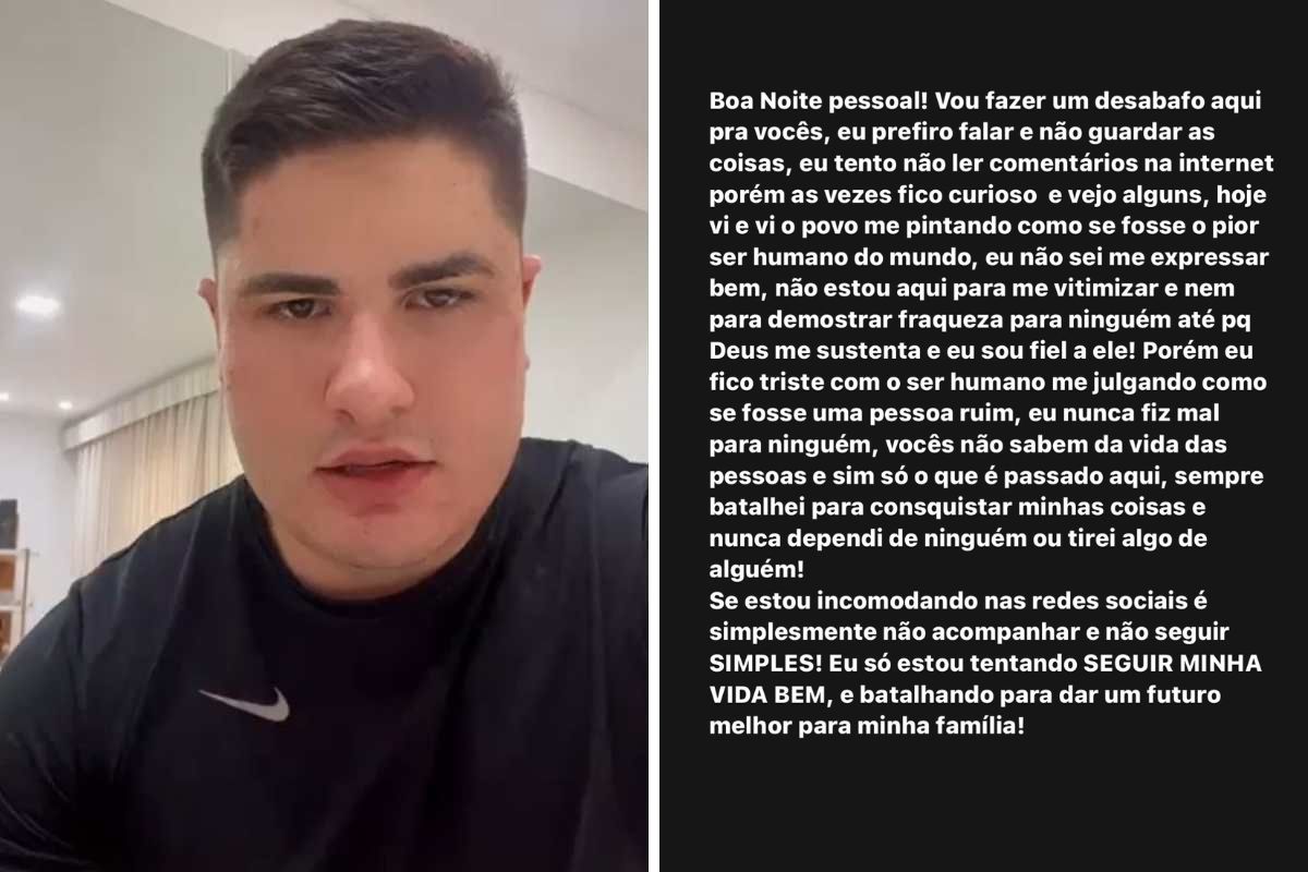 Lucas Souza desabafa nas redes sociais