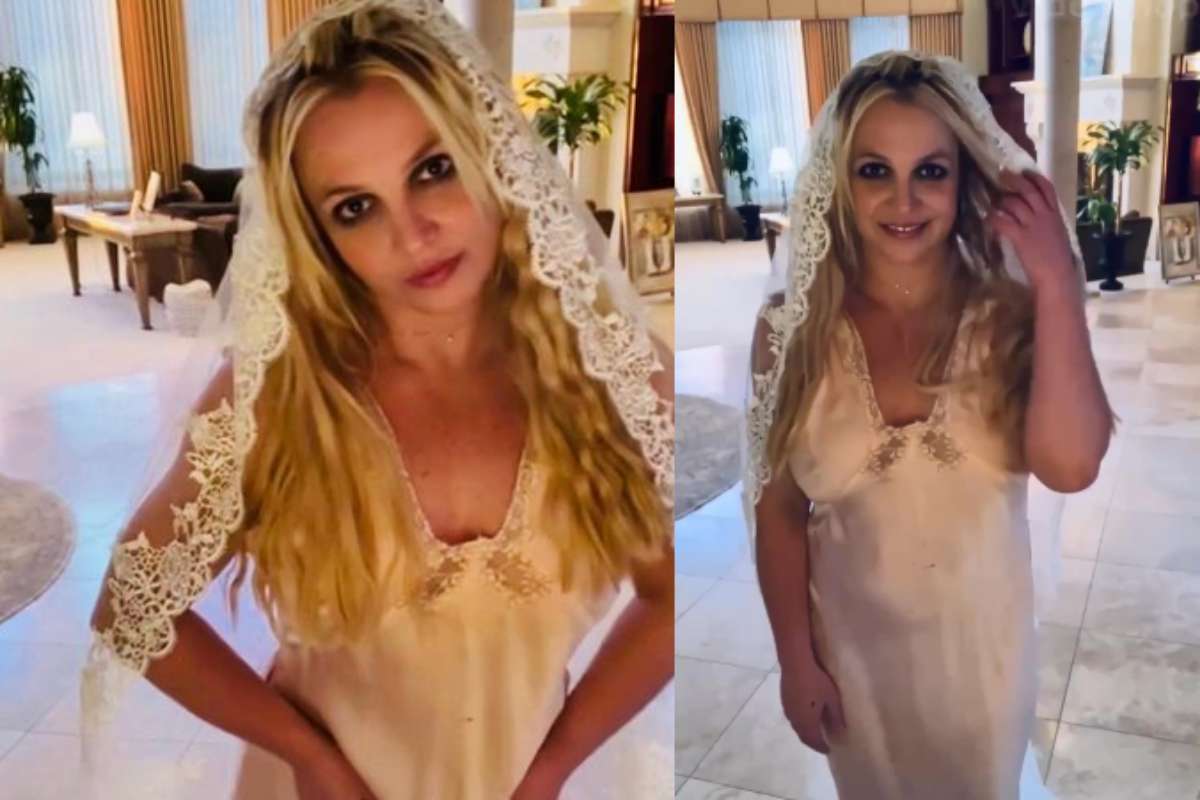Britney Spears posa de camisola e véu