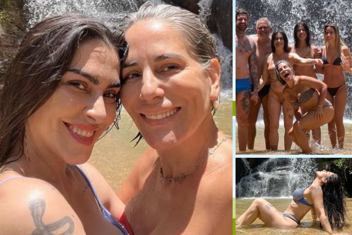 Cleo e Gloria Pires e familia banho de cachoeira