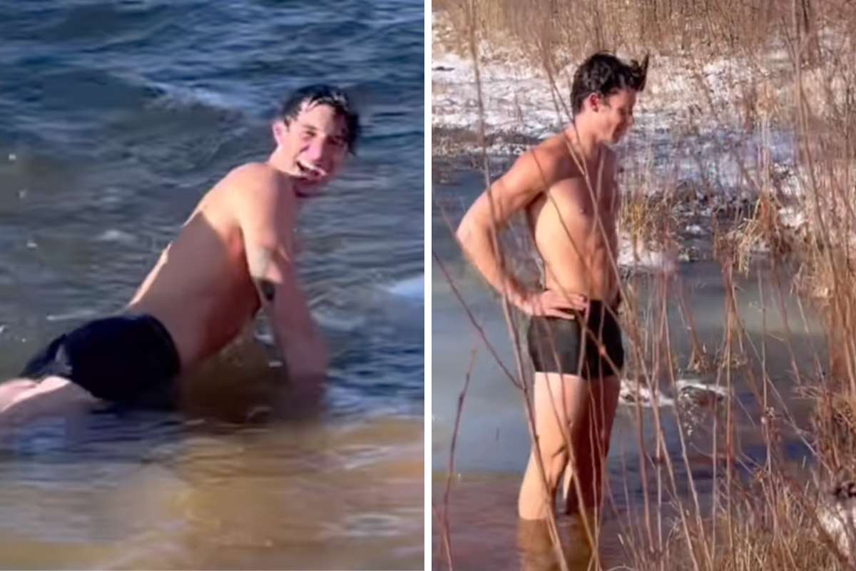 Shawn Mendes mergulha em rio congelante