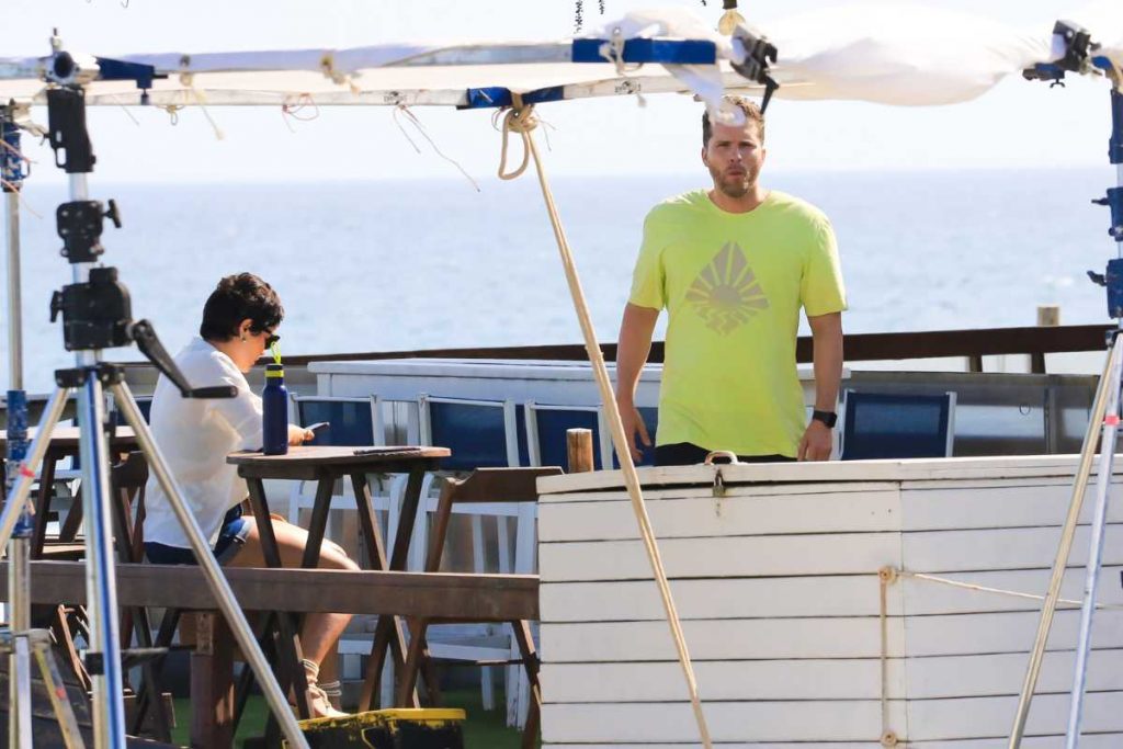 Vanessa Giácomo e Thiago Fragoso gravando cena de Travessia