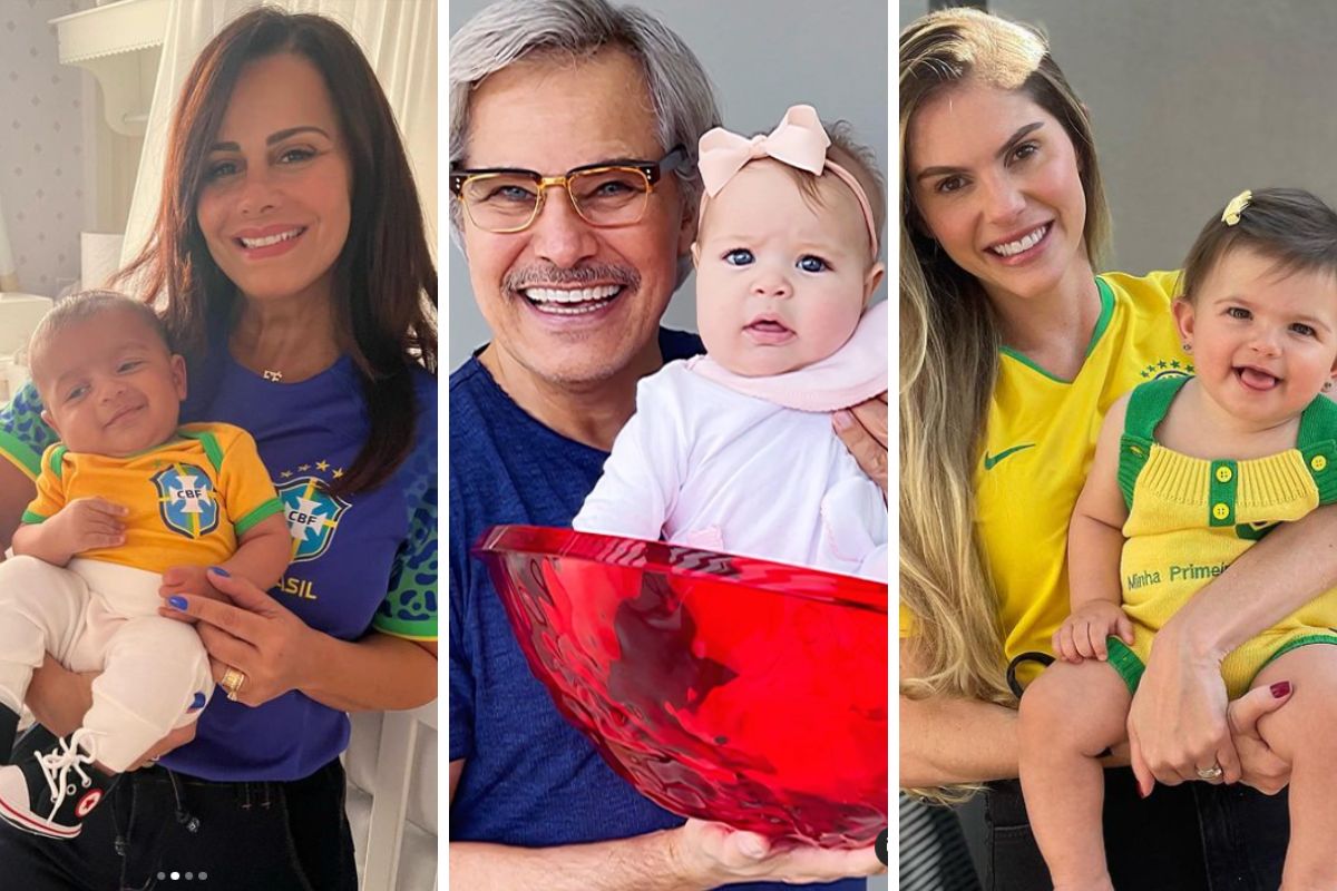 Viviane Araújo, Edson Celulari e Bárbara Evans com seus respectivos filhos no