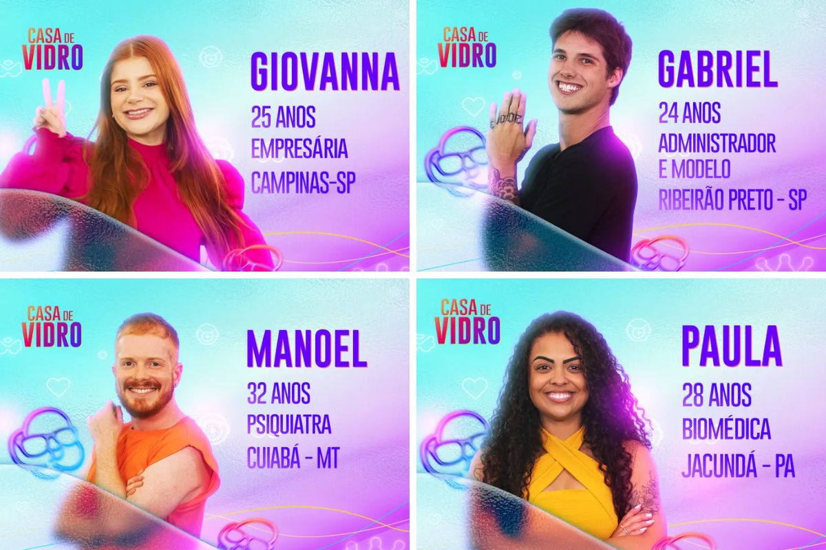 Gabriel, Giovanna, Manoel, Paula são os participantes da Casa de Vidro